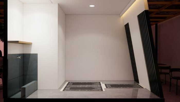 The exterior and interior design of Cafe Difabis RSUD Kebayoran Lama by YPA Architecture Studio features a small building with a transparent canopy, open seating area, and inclusive layout that is disability friendly.